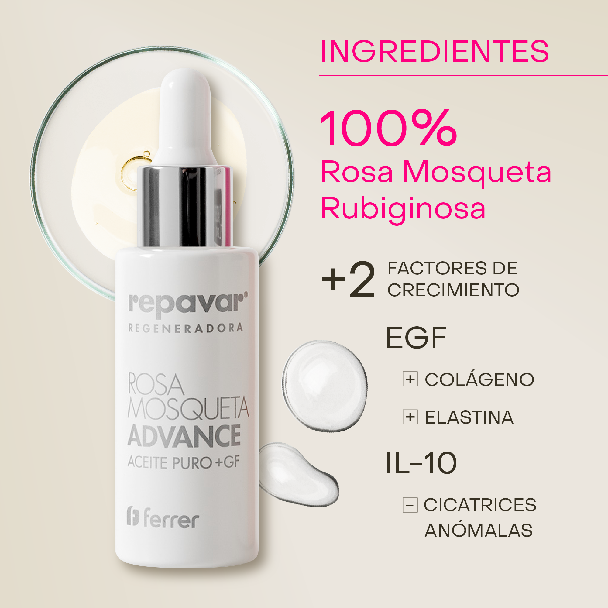 Regeneradora Aceite Puro de Rosa Mosqueta Advance - doble acción regeneradora de cicatrices