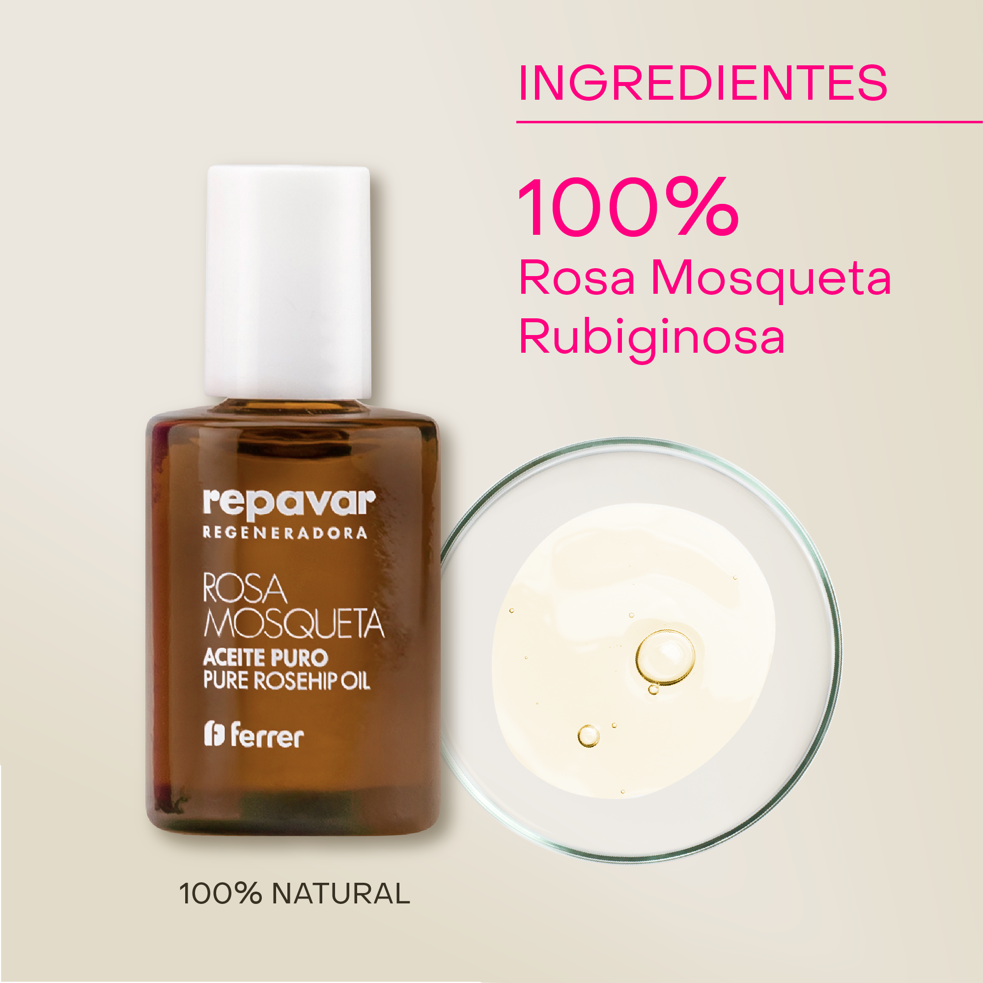 Regeneradora Aceite puro de rosa mosqueta - tratamiento de cicatrices y estrías