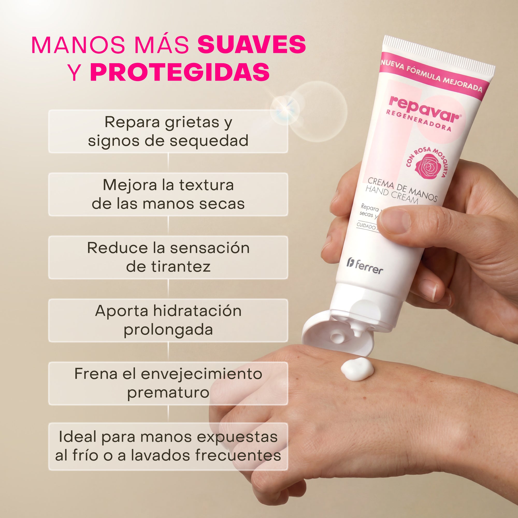 Regeneradora Crema de Manos con Rosa Mosqueta y Vitamina E - Retrasa signos de edad