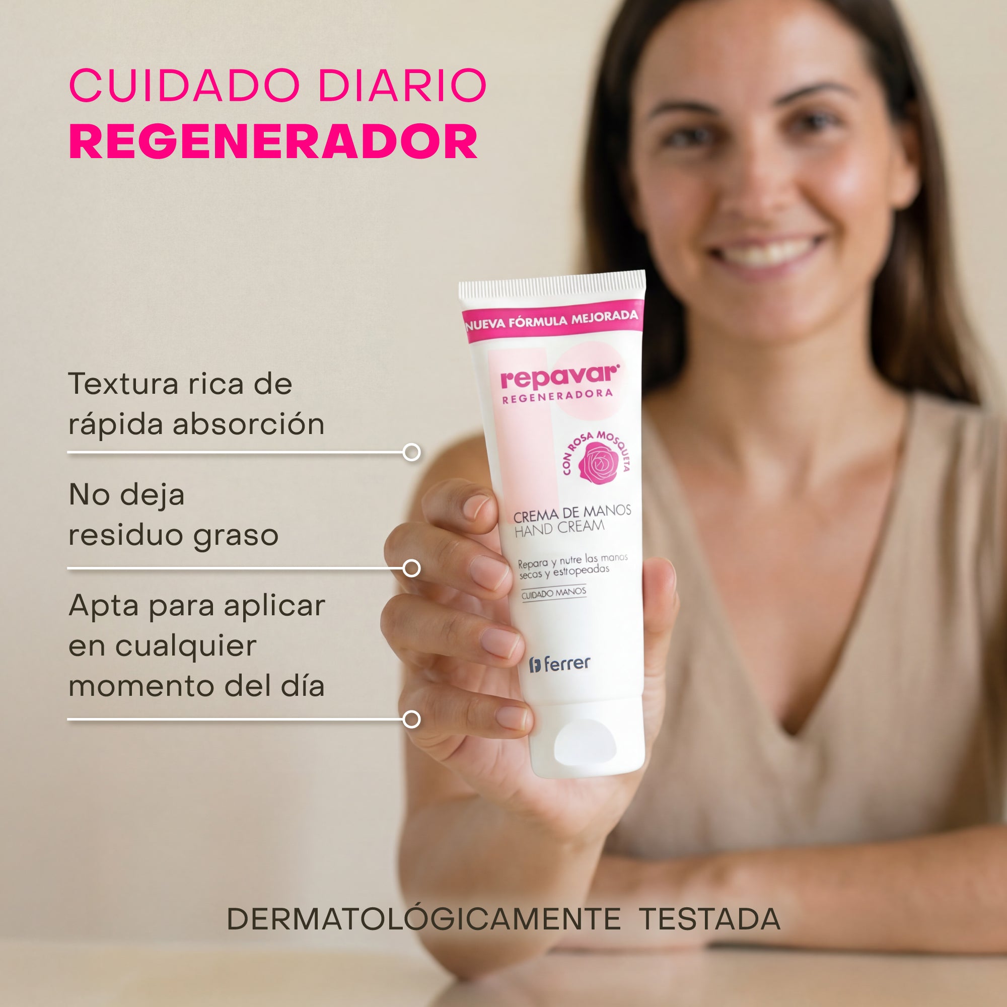 Regeneradora Crema de Manos con Rosa Mosqueta y Vitamina E - Retrasa signos de edad