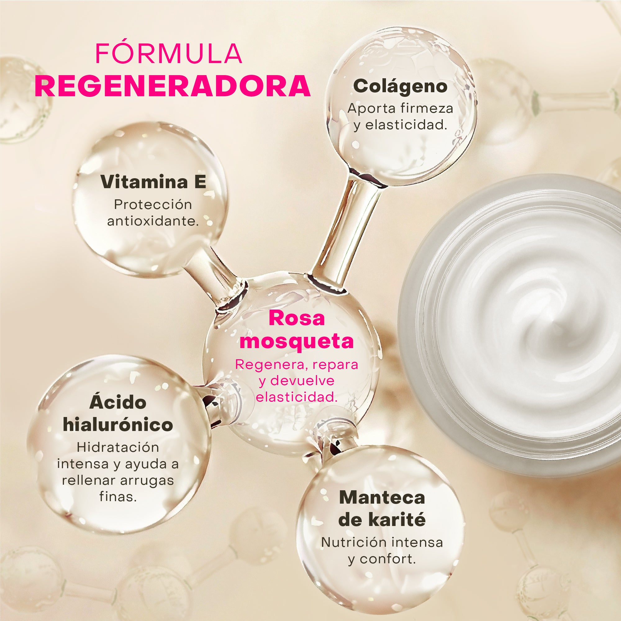 Regeneradora Crema Facial Antiedad con Rosa Mosqueta - proporciona Hidratación y Firmeza