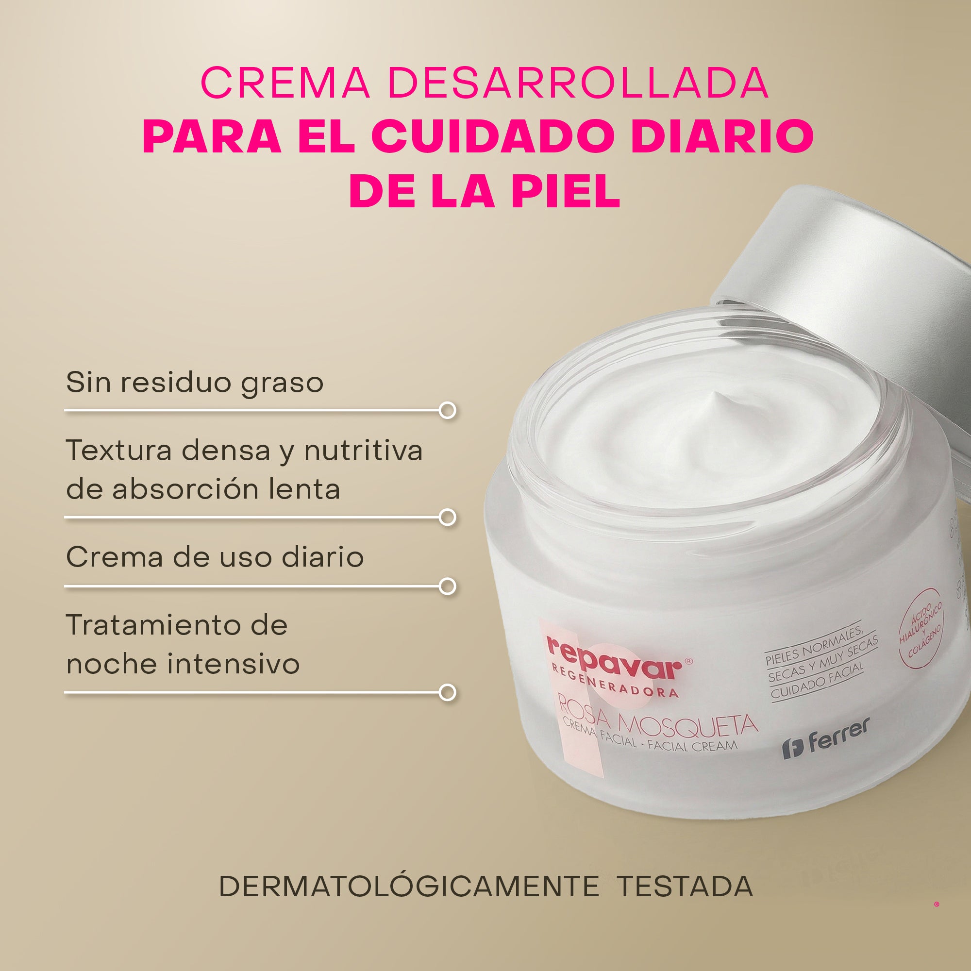 Regeneradora Crema Facial Antiedad con Rosa Mosqueta - proporciona Hidratación y Firmeza