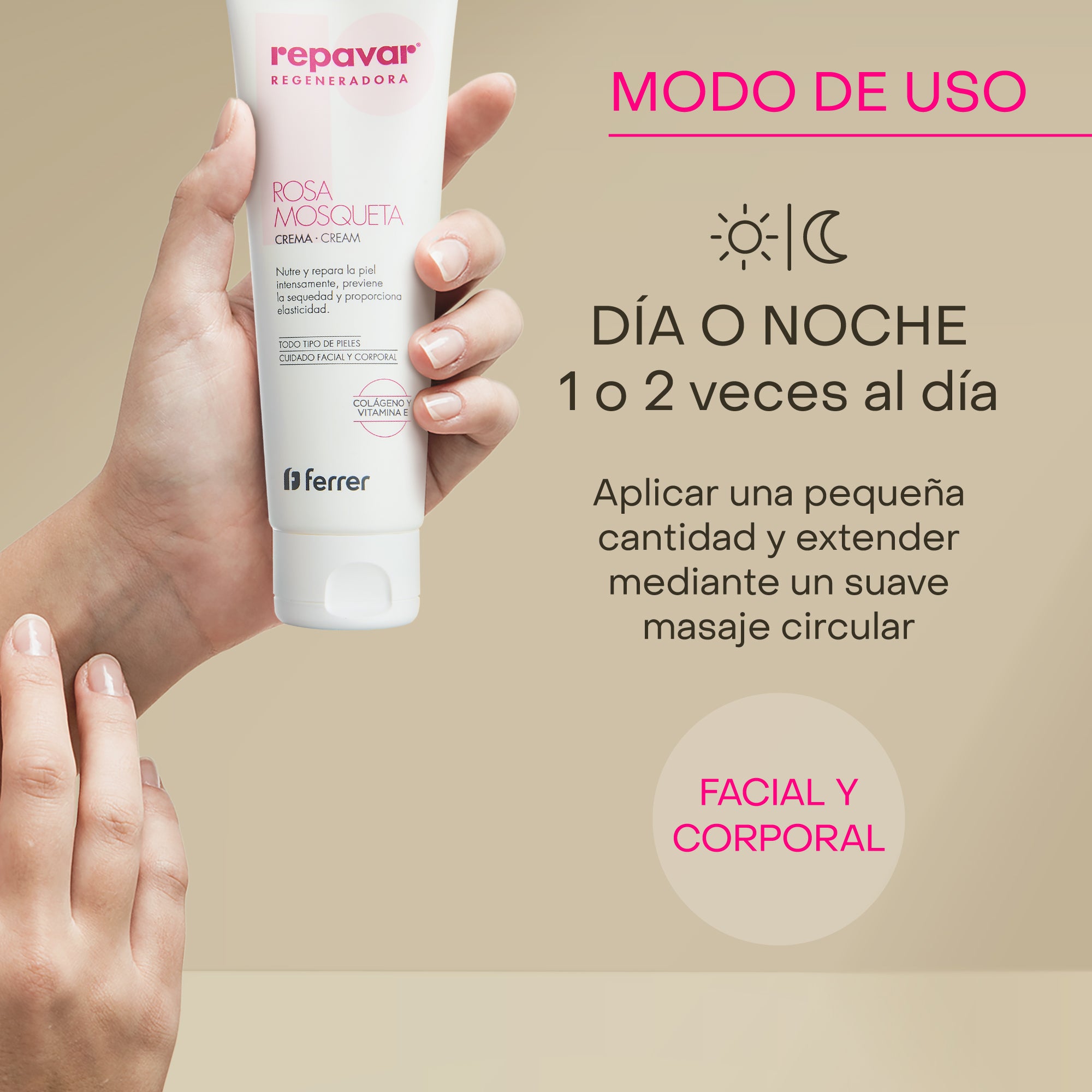 Regeneradora Crema con Rosa Mosqueta, colágeno y vitamina E. Nutre, repara y da elasticidad