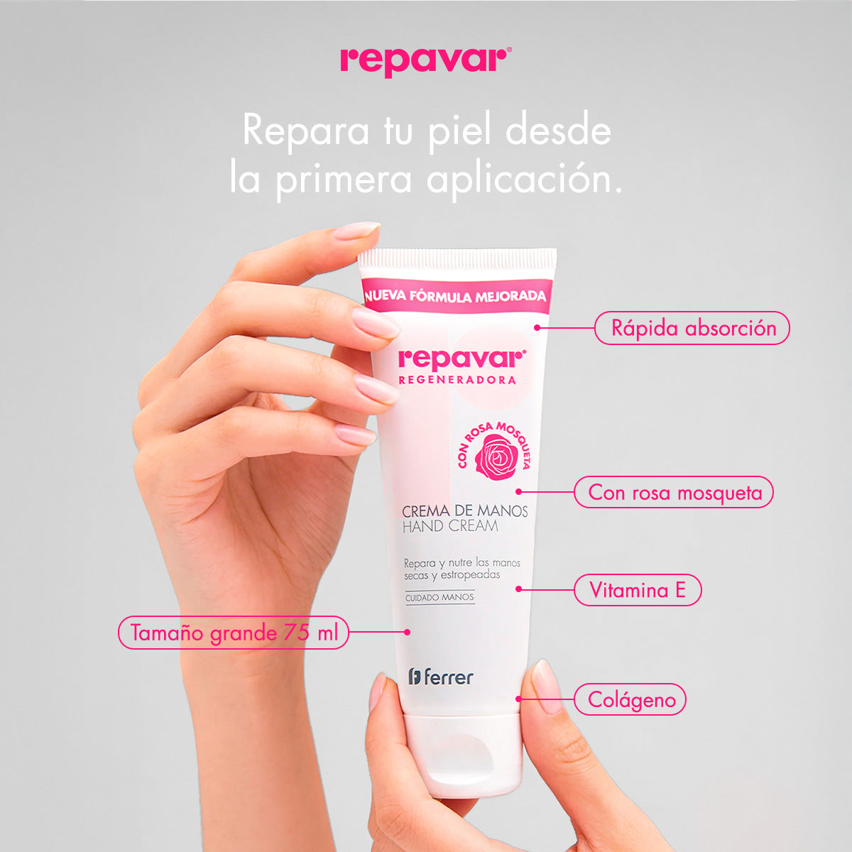 Regeneradora Crema de Manos con Rosa Mosqueta y Vitamina E - Retrasa signos de edad
