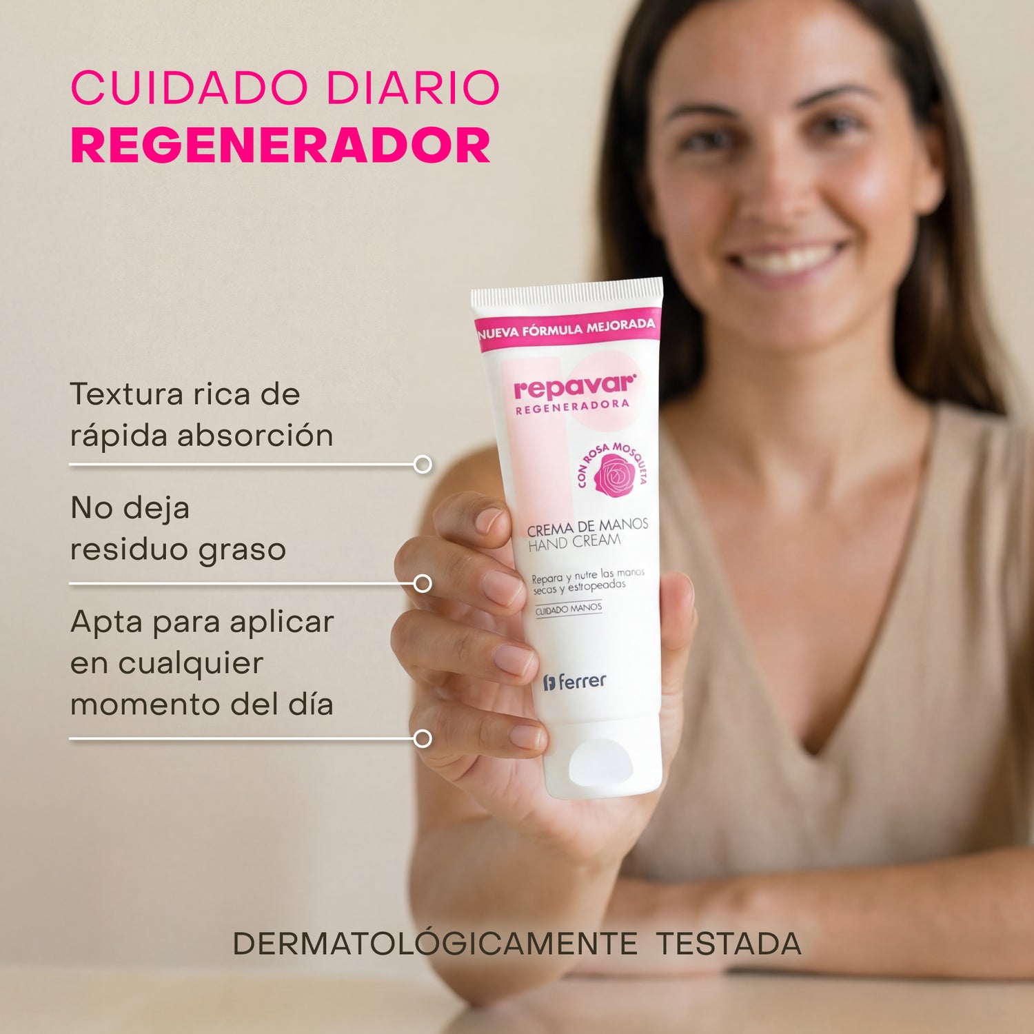 Regeneradora Crema de Manos con Rosa Mosqueta y Vitamina E - Retrasa signos de edad