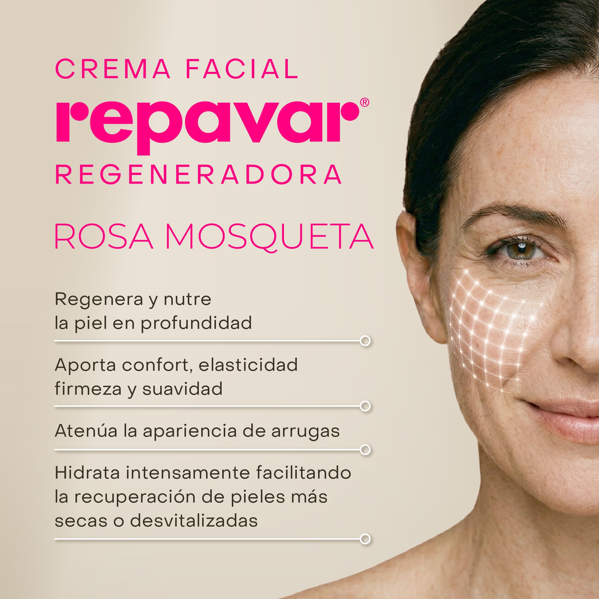 Regeneradora Crema Facial Antiedad con Rosa Mosqueta - proporciona Hidratación y Firmeza