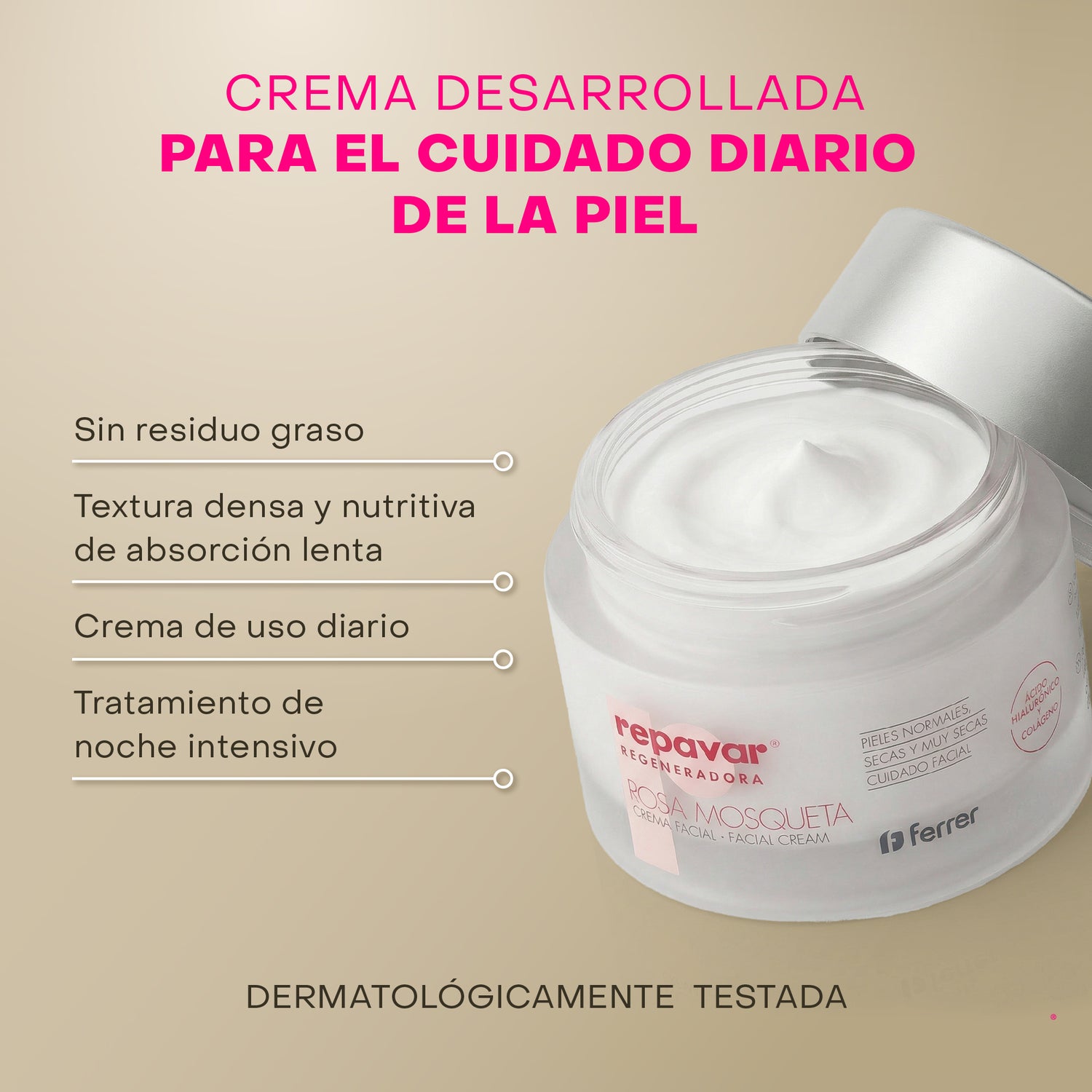 Regeneradora Crema Facial Antiedad con Rosa Mosqueta - proporciona Hidratación y Firmeza
