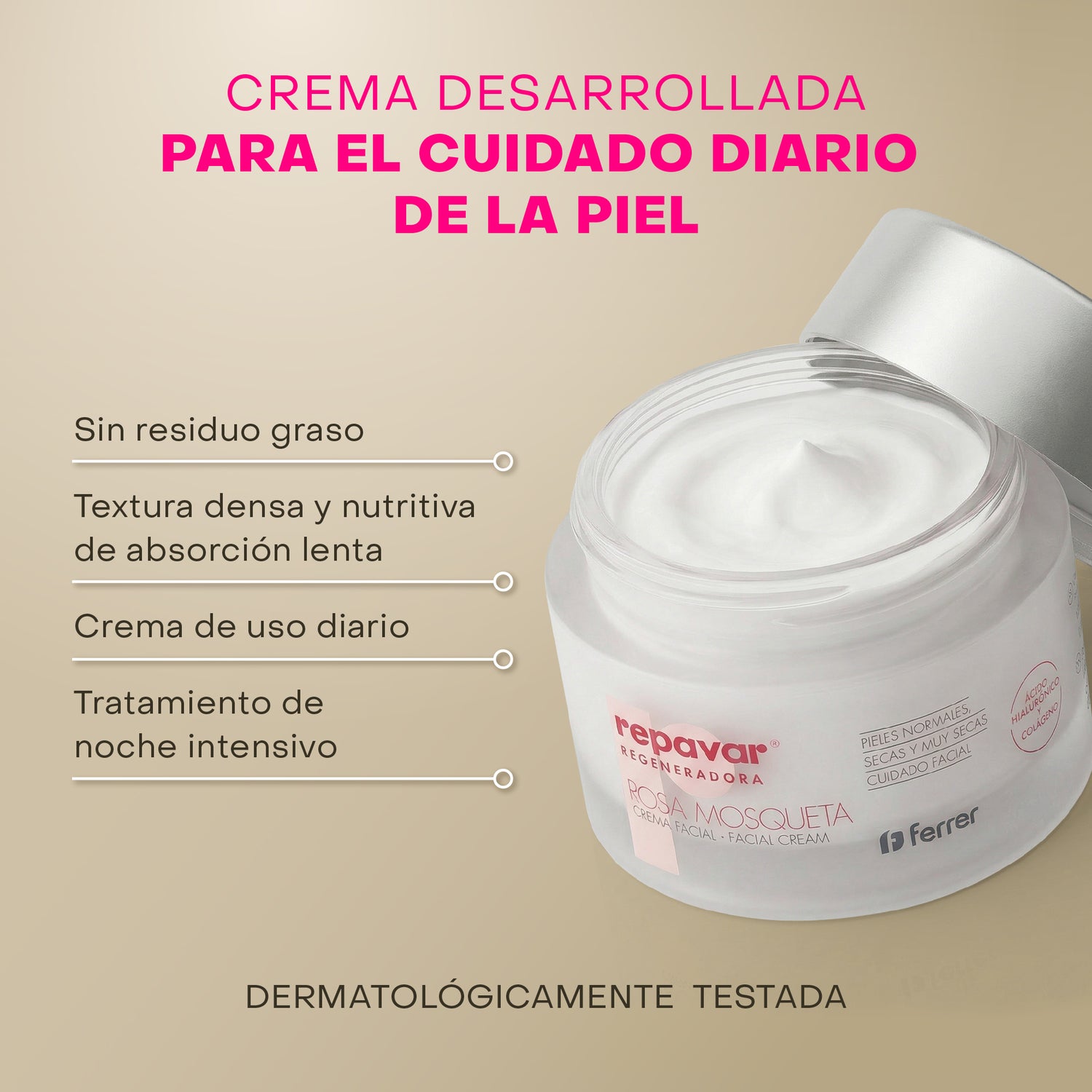 Regeneradora Crema Facial Antiedad con Rosa Mosqueta - proporciona Hidratación y Firmeza