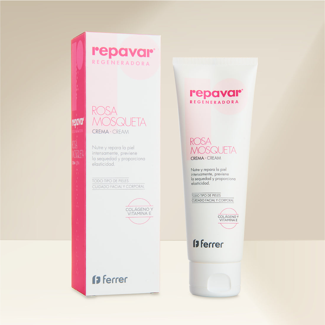 Regeneradora Crema con Rosa Mosqueta, colágeno y vitamina E. Nutre, repara y da elasticidad