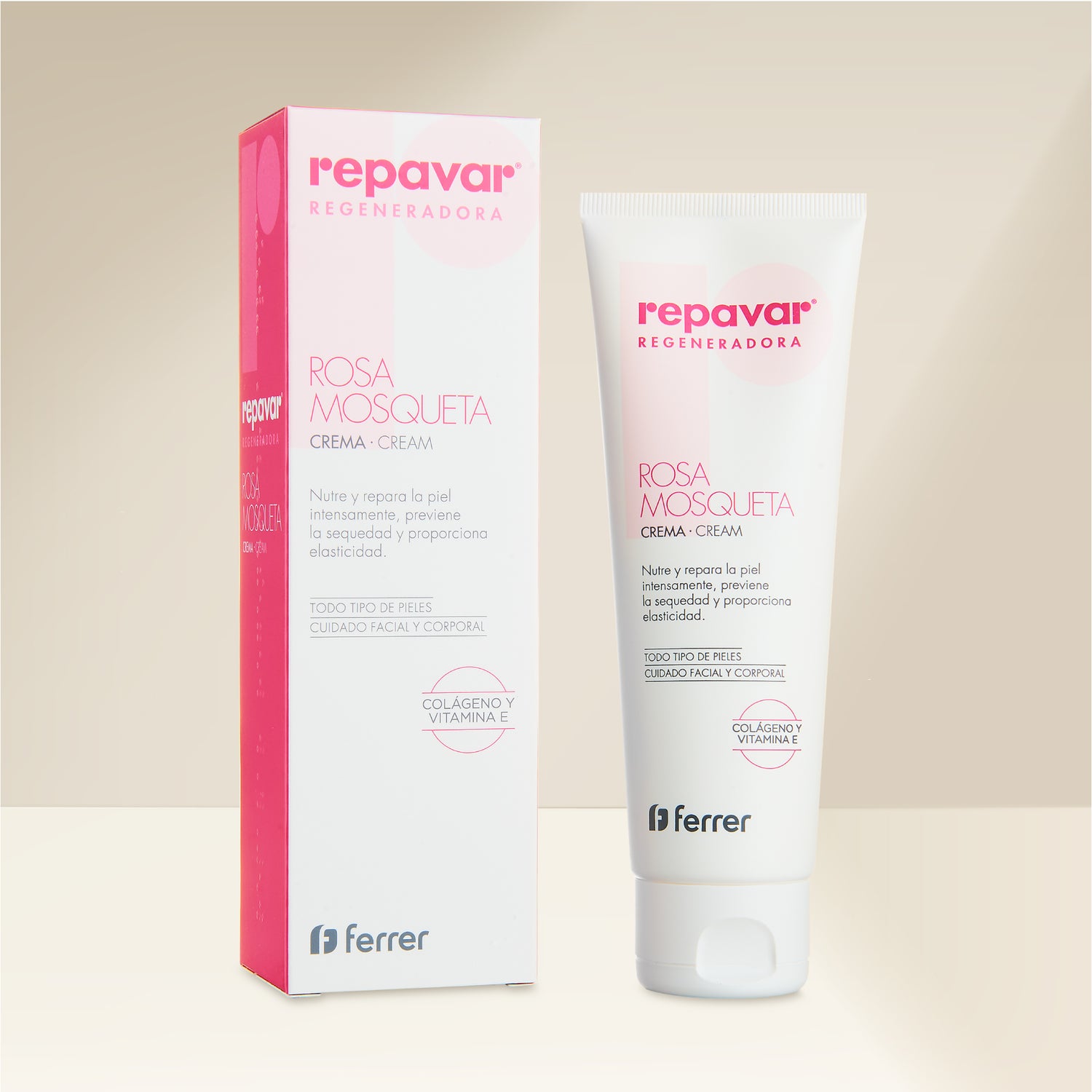 Regeneradora Crema con Rosa Mosqueta, colágeno y vitamina E. Nutre, repara y da elasticidad